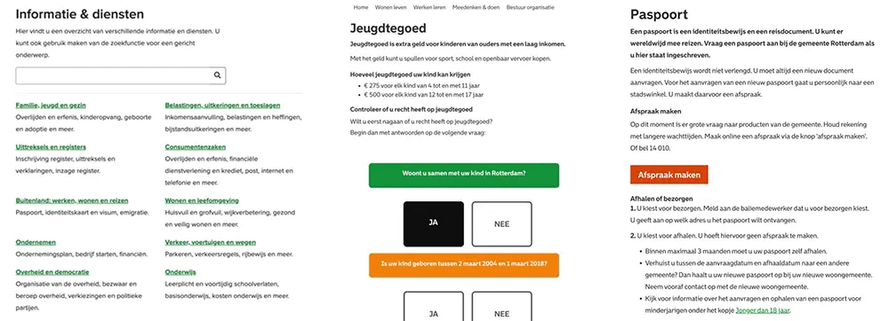 Screens from the existing rotterdam.nl website