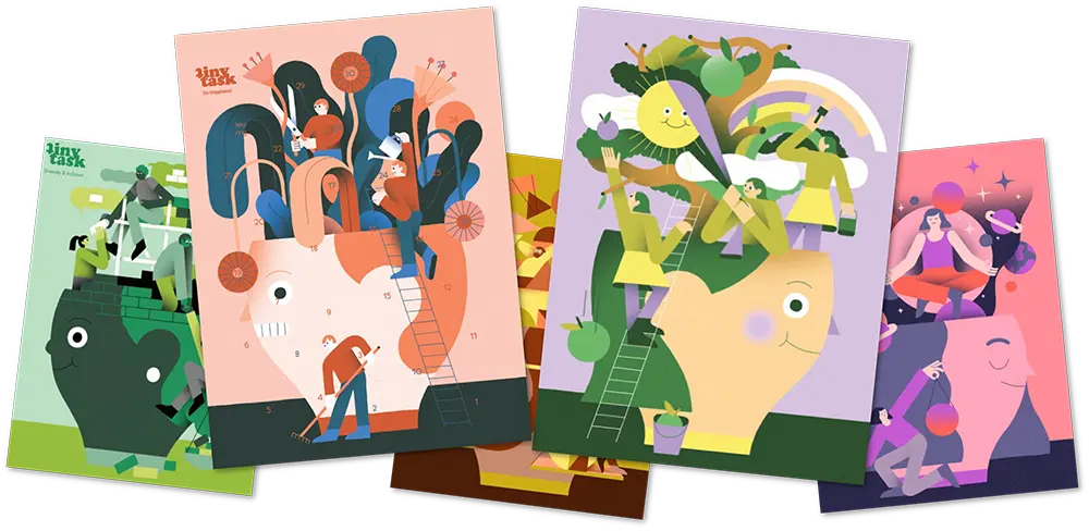 Five TinyTask programs, each containing 30 tasks